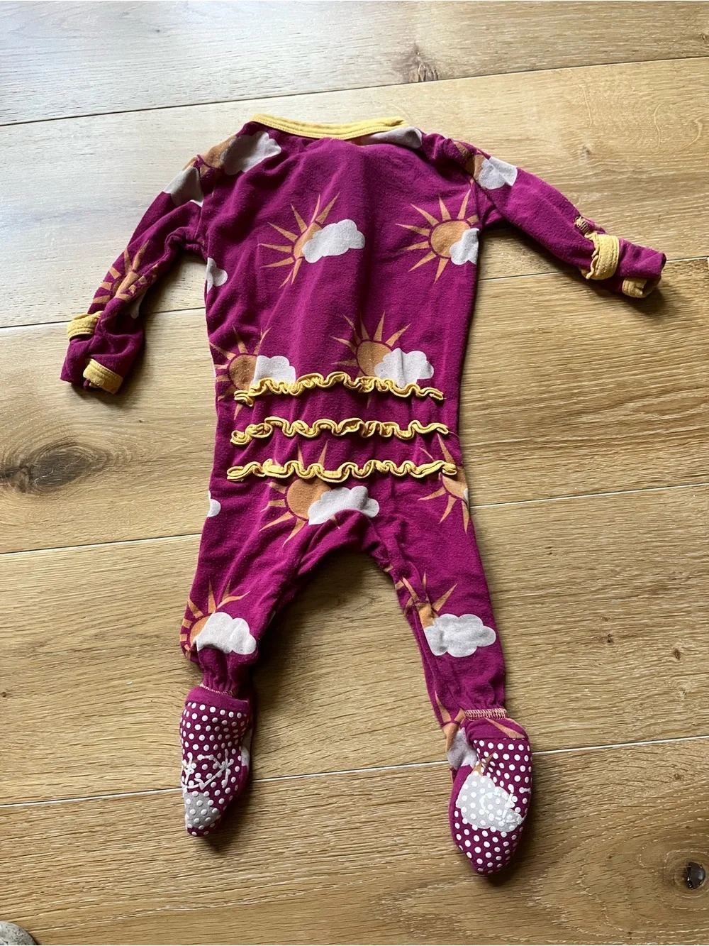 Kickee Pants Magenta Footed One-Piece with Sun & Cloud Print